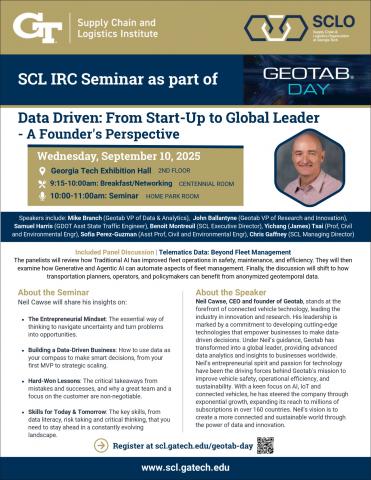 SCL IRC Seminar: "Data Driven: From Start-Up to Global Leader - A Founder's Perspective" with Neil Cawse, CEO and founder of Geotab
